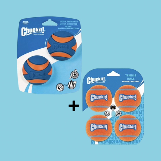 Combideal Chuckit! - Ultra Squeaker Bal - Hondenspeelgoed - Hondenbal - Medium - Ø6 cm - 2 Stuks + 4 Tennisballen