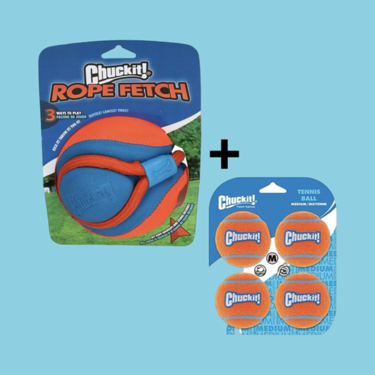 Combideal Chuckit Rope Fetch + Squeakairs Tennisballen