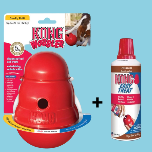 Combideal Kong Wobbler Rood + Easy Treat Lever 226 Gram