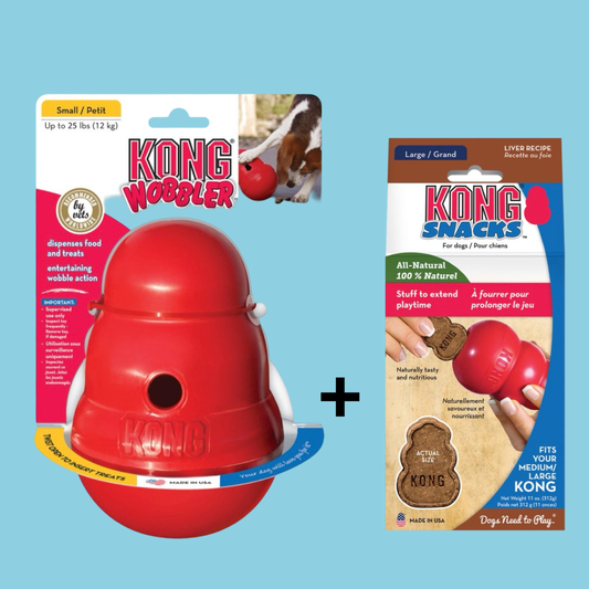 Combideal Kong Wobbler Rood + Snacks Lever (300 Gram)