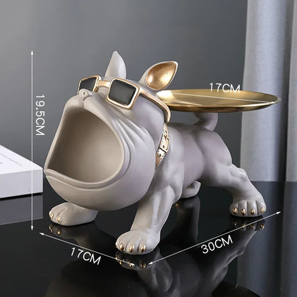 Bulldog Opslag Sculptuur, Hars Cool Hond Sculptuur Grote Mond Bulldog Sleutel Snackhouder Beeldje met Opberglade, Entree Ambachten Kunst Standbeeld Thuis Desktop Ornament Decoratie