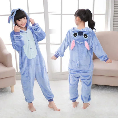 Disney Lilo & Stitch Pyjama Kinderen Cartoon Pluche Kigurumi Onesies Winter Warme Kleding voor Jongens Meisjes Kerstcadeaus