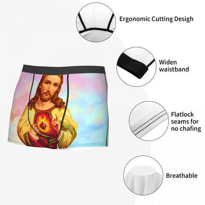 Custom Mannelijke Cool Heilig Hart Van Jezus Ondergoed Christelijke Katholieke God Boxer Slips Zachte Korte Broek Onderbroek