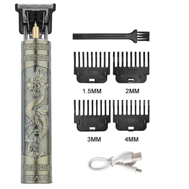 Tondeuse voor heren, USB, oplaadbaar, elektrisch scheerapparaat voor baard en haar, geschikt voor volwassenen en barbier, machine met 4 beperkte kammen (brons)