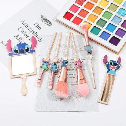 7 Stks Stitch Make-up Borstel Cartoon Stitch Draagbare Handheld Cosmetisch Spiegel Kam Stitch Make-up Borstel Set Anime Perifere Geschenk