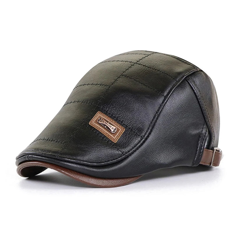 Retro Heren Lederen Baret Hoed Platte Pet Mannelijke