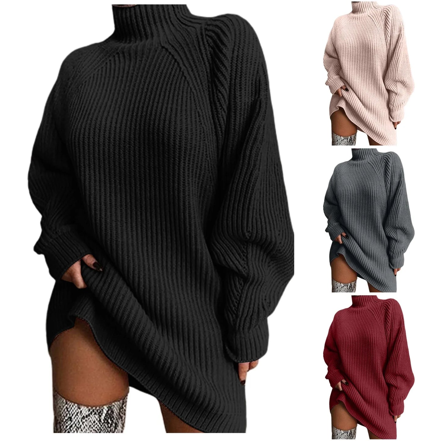 Herfst Winter Gebreide Coltrui Trui Jurk