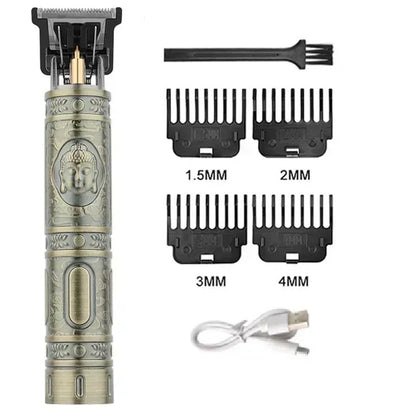 Tondeuse voor heren, USB, oplaadbaar, elektrisch scheerapparaat voor baard en haar, geschikt voor volwassenen en barbier, machine met 4 beperkte kammen (brons)