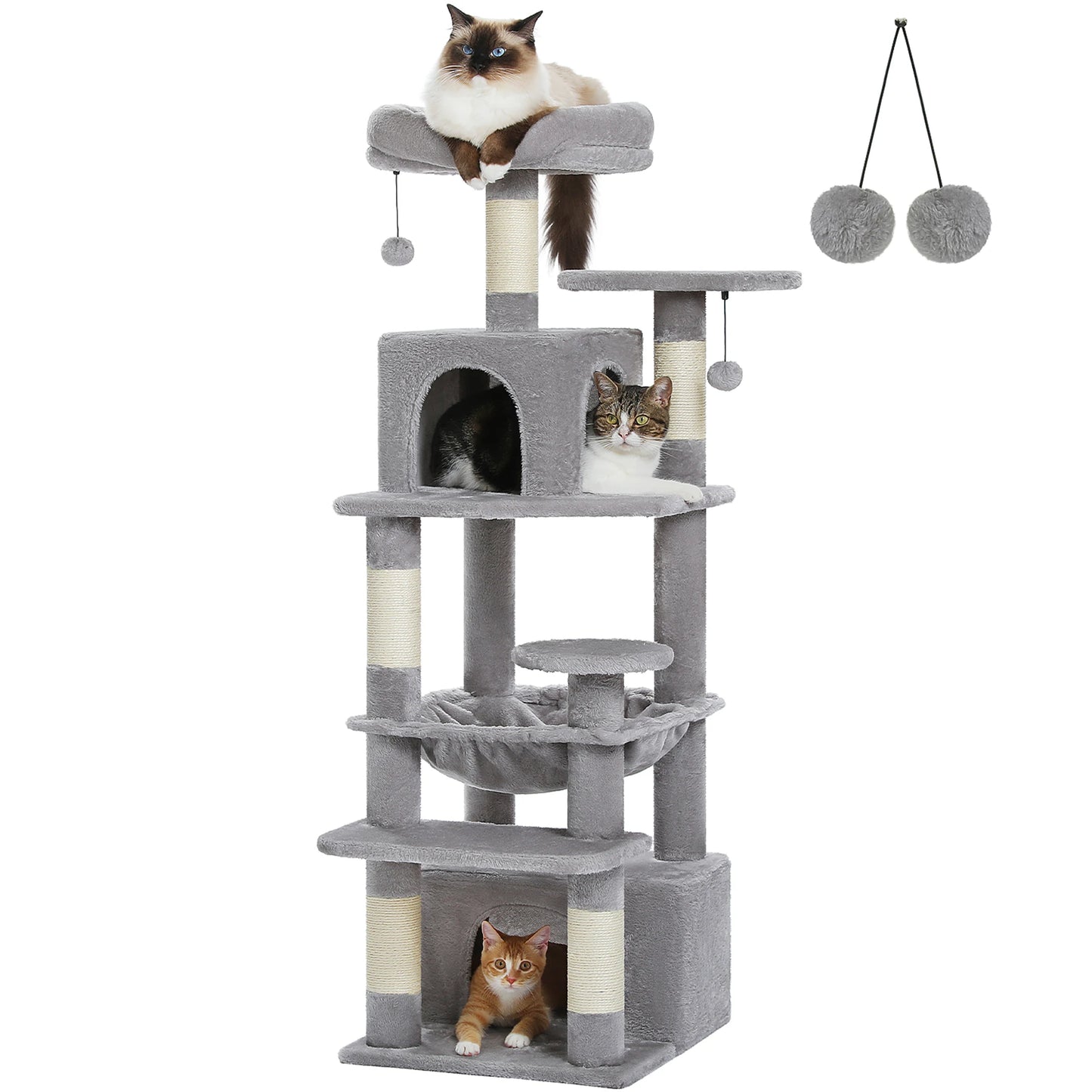 Hoge 136 cm krabpaaltoren met moderne ruime hangmatten Condos krabpalen huis dubbel gewatteerde zitstokken voor grote katten binnenshuis