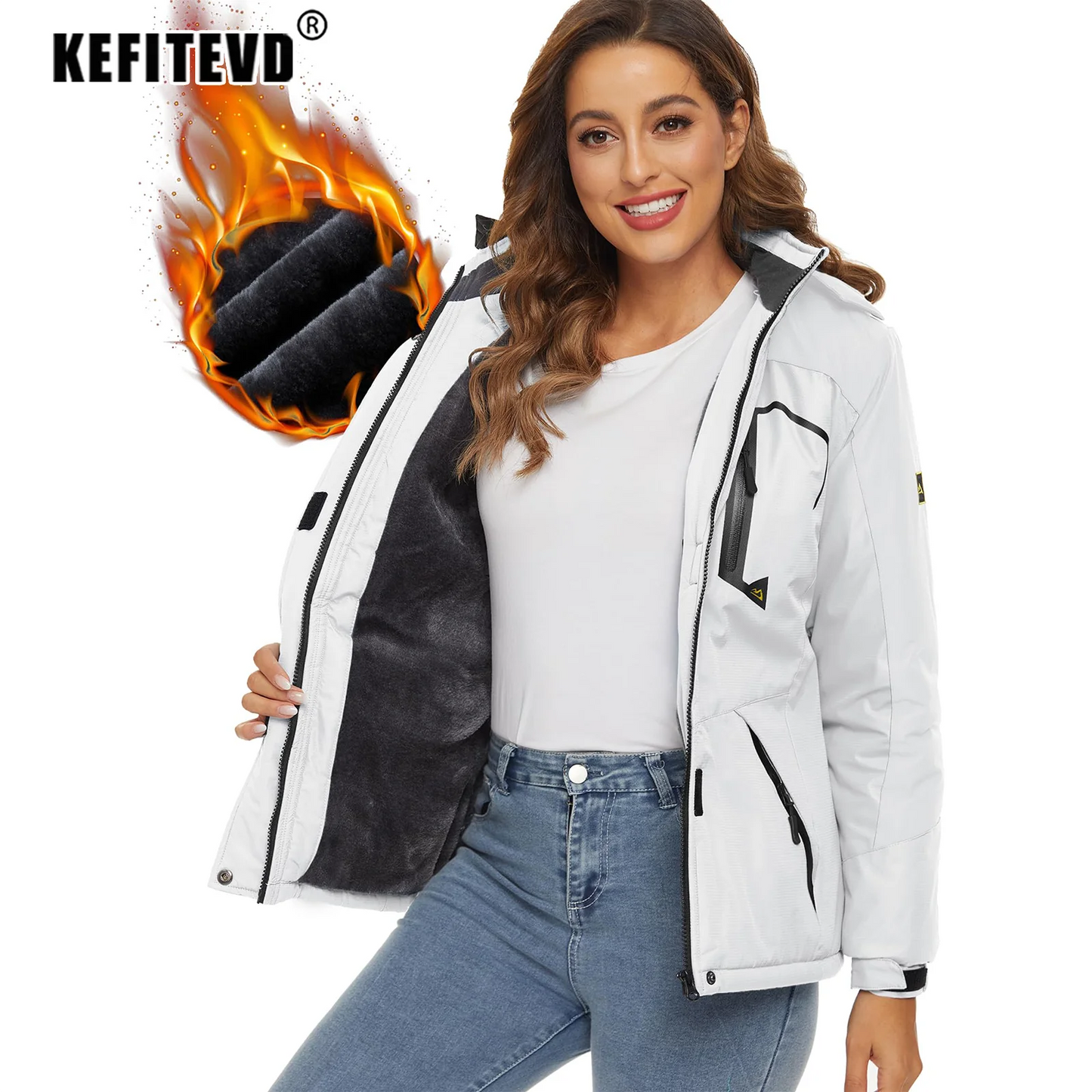KEFITEVD Dames Winterjas Zware Snowboard Ski Jas Buiten Thermisch Warme Wandeljas Windjack Casual