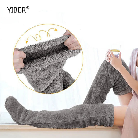 Pluizige Dij Hoge Sokken Vrouwen Winter Warme Voeten Kousen Teddy Benen Fuzzy Knie Hoge Winter Sokken Warme Slaap Sokken Voet Warming