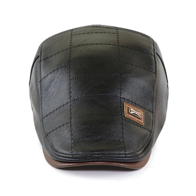 Retro Heren Lederen Baret Hoed Platte Pet Mannelijke