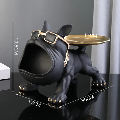 Bulldog Opslag Sculptuur, Hars Cool Hond Sculptuur Grote Mond Bulldog Sleutel Snackhouder Beeldje met Opberglade, Entree Ambachten Kunst Standbeeld Thuis Desktop Ornament Decoratie