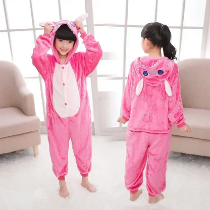 Disney Lilo & Stitch Pyjama Kinderen Cartoon Pluche Kigurumi Onesies Winter Warme Kleding voor Jongens Meisjes Kerstcadeaus
