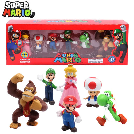 6 Stks/set Super Mario Bros Pvc Actiefiguur Speelgoed Poppen Model Set Luigi Yoshi Ezel Kong Paddenstoel Voor Kinderen Verjaardagscadea