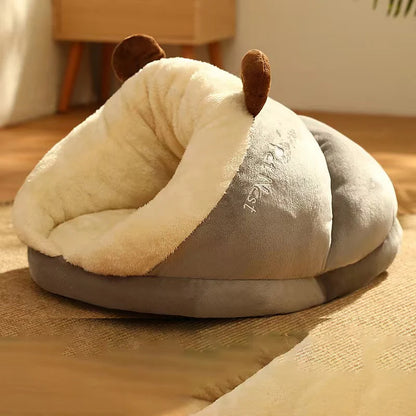 MADDEN Warm klein hondenkennelbed Ademend hondenhuis Leuk pantoffelvormig hondenbed Kat slaapzak Opvouwbaar wasbaar huisdierhuis