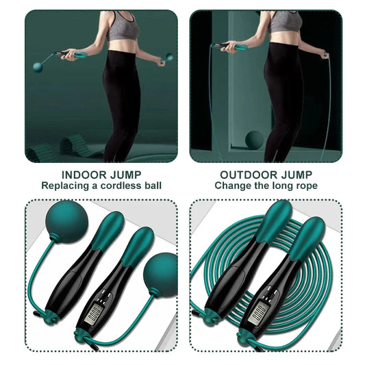 Springtouw, sport, draadloos, met teller, jump rope verstelbaar met digitale kilometerkilometer en teller, kogellagers van staal
