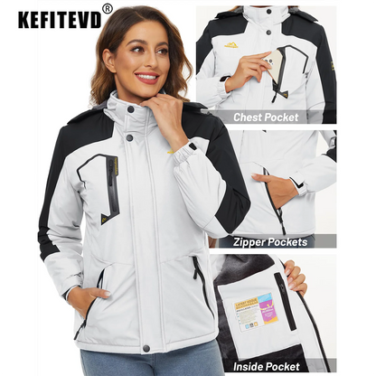 KEFITEVD Dames Winterjas Zware Snowboard Ski Jas Buiten Thermisch Warme Wandeljas Windjack Casual