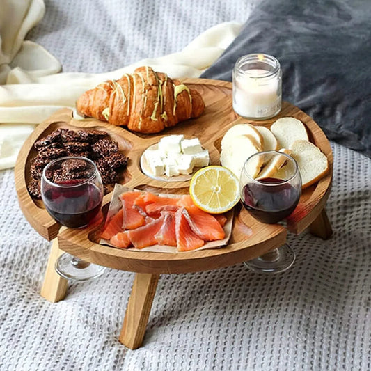 Houten Outdoor Draagbare Opvouwbare Wijn Picknick Tafel Camping Kaasplankje Opvouwbare Snack Tafel Wijnrek Toeristisch Fruit Tafel
