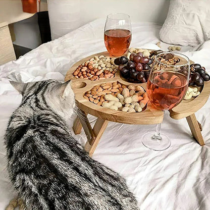 Houten Outdoor Draagbare Opvouwbare Wijn Picknick Tafel Camping Kaasplankje Opvouwbare Snack Tafel Wijnrek Toeristisch Fruit Tafel