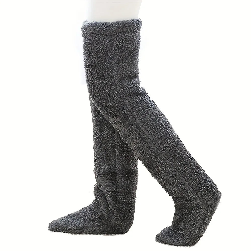 Pluizige Dij Hoge Sokken Vrouwen Winter Warme Voeten Kousen Teddy Benen Fuzzy Knie Hoge Winter Sokken Warme Slaap Sokken Voet Warming