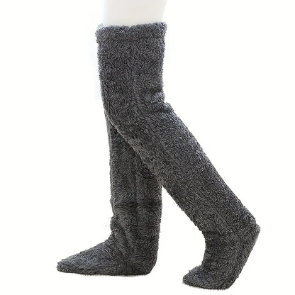 Pluizige Dij Hoge Sokken Vrouwen Winter Warme Voeten Kousen Teddy Benen Fuzzy Knie Hoge Winter Sokken Warme Slaap Sokken Voet Warming