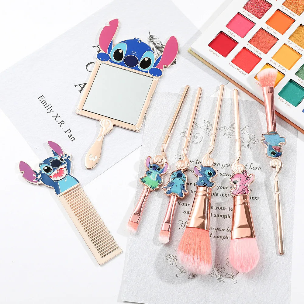 7 Stks Stitch Make-up Borstel Cartoon Stitch Draagbare Handheld Cosmetisch Spiegel Kam Stitch Make-up Borstel Set Anime Perifere Geschenk