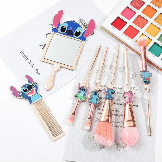 7 Stks Stitch Make-up Borstel Cartoon Stitch Draagbare Handheld Cosmetisch Spiegel Kam Stitch Make-up Borstel Set Anime Perifere Geschenk