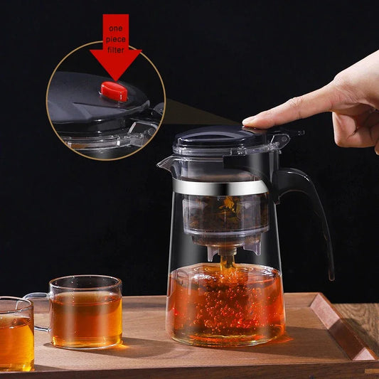 Hittebestendige glazen theepot Filtering met één klik Theepot Thee Waterscheiding Filter Theemaker Koffiepot Theeservies voor thuis