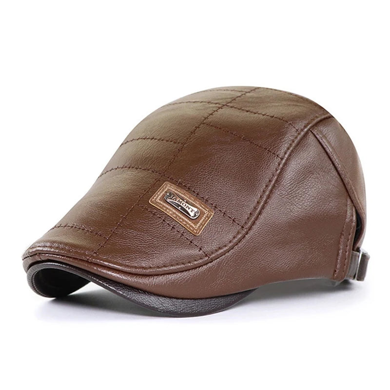 Retro Heren Lederen Baret Hoed Platte Pet Mannelijke