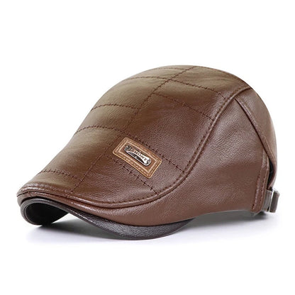 Retro Heren Lederen Baret Hoed Platte Pet Mannelijke