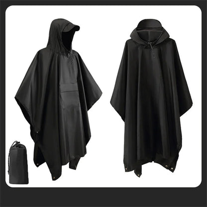 Outdoor 3-in-1 waterdichte militaire regenjas met capuchon, poncho, kamperen, wandelen, reizen, regenopvang, tentjas,