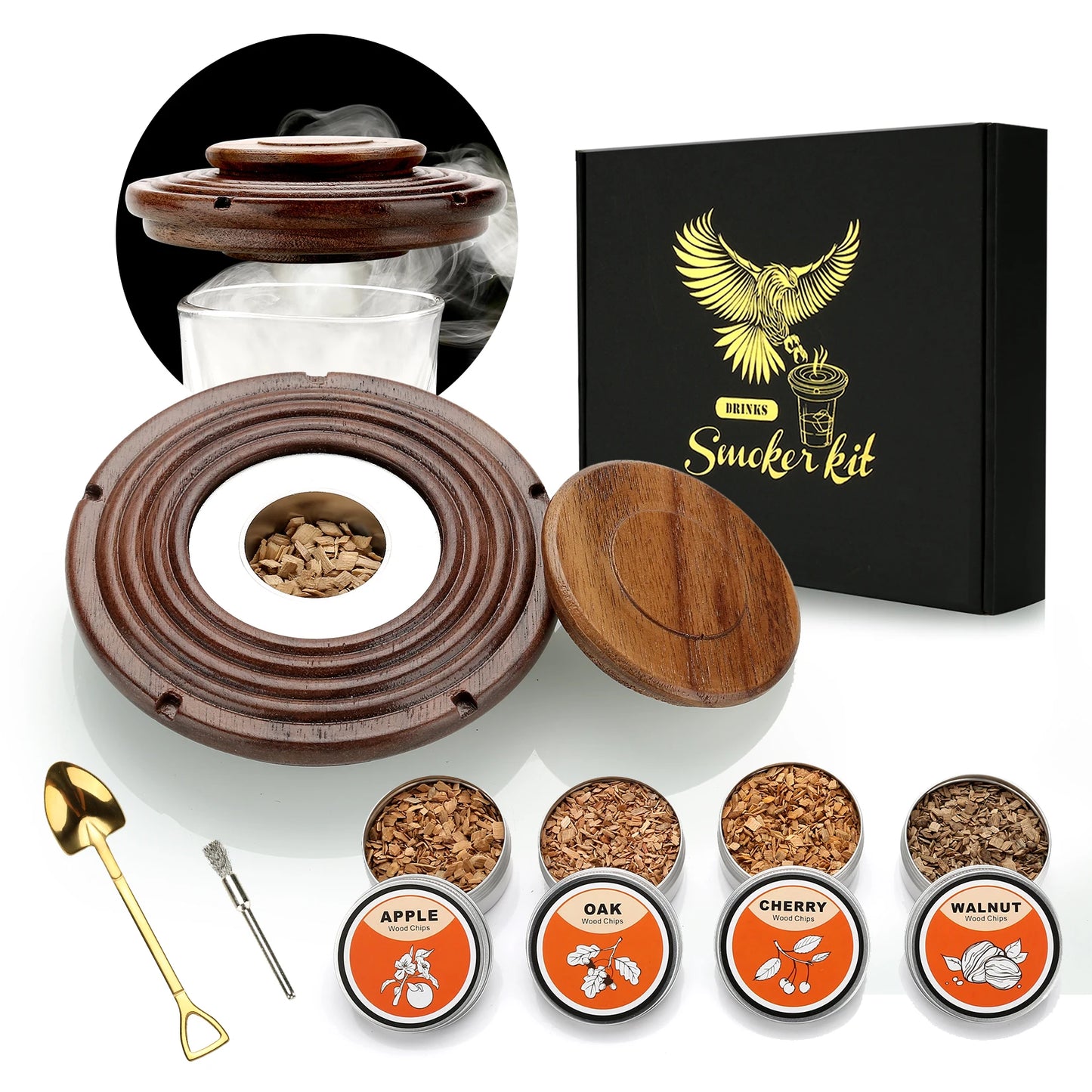 Glass Top Smoker Cocktail Smoker Kit With 4PCS Wood Chips Bartender Accessories For Whiskey Drinks Smoking Gift Kit for Dad