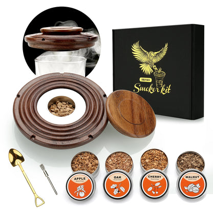 Glass Top Smoker Cocktail Smoker Kit With 4PCS Wood Chips Bartender Accessories For Whiskey Drinks Smoking Gift Kit for Dad