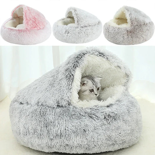 Winter pluche huisdier kattenbed rond kattenkussen kattenhuis 2-in-1 warme kattenmand huisdier slaapzak kitten nest kennel voor kleine hondenkatten