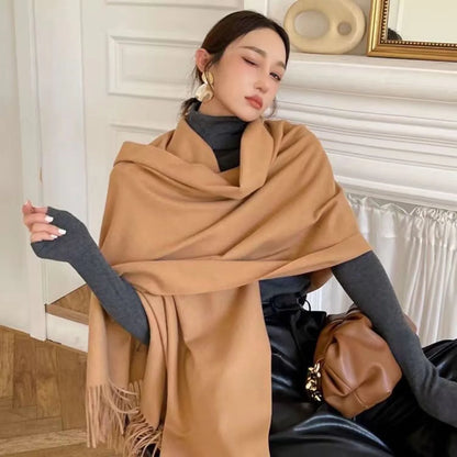 Vegena Warme sjaal voor dames, klassieke effen kleur, kasjmier, hoofddoeken, doeken met kwastjes, franjes, 200 cm × 70 cm, pashmina's, zwart