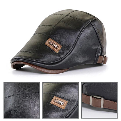 Retro Heren Lederen Baret Hoed Platte Pet Mannelijke