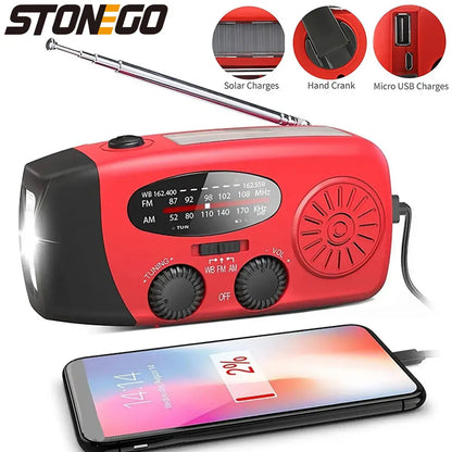 Stonego Multifunctionele Fm Radio Outdoor Nood Hand-Crank Generator Zonne-Energie Mobiele Telefoon Opladen Verlichting Tafellamp