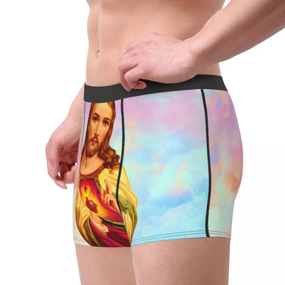 Custom Mannelijke Cool Heilig Hart Van Jezus Ondergoed Christelijke Katholieke God Boxer Slips Zachte Korte Broek Onderbroek