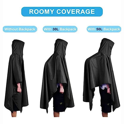 Outdoor 3-in-1 waterdichte militaire regenjas met capuchon, poncho, kamperen, wandelen, reizen, regenopvang, tentjas,