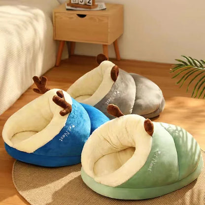 MADDEN Warm klein hondenkennelbed Ademend hondenhuis Leuk pantoffelvormig hondenbed Kat slaapzak Opvouwbaar wasbaar huisdierhuis