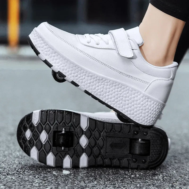 Vierwielige rolschoenen Wandelschoenen voor jongens en meisjes kunnen lopen, glijden en krimpende lichten voor basisschoolleerlingen