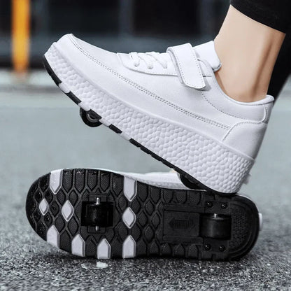 Vierwielige rolschoenen Wandelschoenen voor jongens en meisjes kunnen lopen, glijden en krimpende lichten voor basisschoolleerlingen