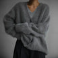 Luxe Oversized Pluizige Kasjmier Pullover met Knoopsluiting