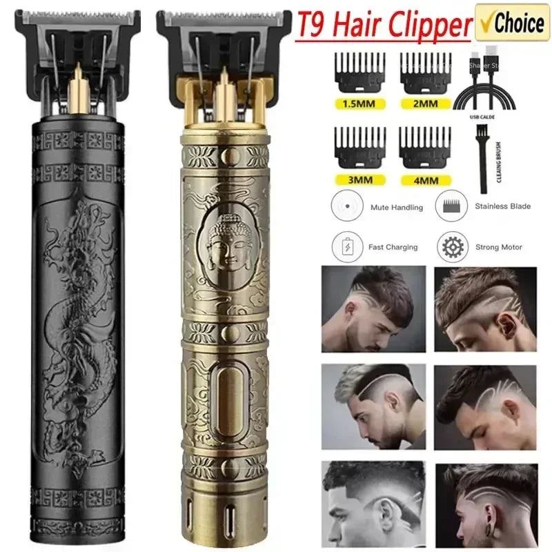 Tondeuse voor heren, USB, oplaadbaar, elektrisch scheerapparaat voor baard en haar, geschikt voor volwassenen en barbier, machine met 4 beperkte kammen (brons)