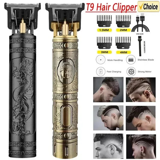 Tondeuse voor heren, USB, oplaadbaar, elektrisch scheerapparaat voor baard en haar, geschikt voor volwassenen en barbier, machine met 4 beperkte kammen (brons)