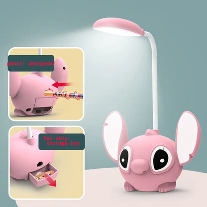 Led Lilo & Stitch Bureaulamp Met Puntenslijper Opvouwbaar Licht Schattig Bureau Klein Boeklamp Usb Oplaadlicht Cadeau
