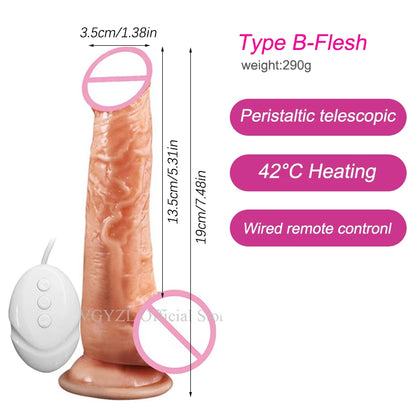Enorme Grote Zachte Vibrator Verwarming Realistische Dildo Voor Vrouw Mannen Draadloze Telescopische Dick Masturbator Penis G Spot Vagina