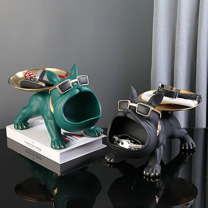 Bulldog Opslag Sculptuur, Hars Cool Hond Sculptuur Grote Mond Bulldog Sleutel Snackhouder Beeldje met Opberglade, Entree Ambachten Kunst Standbeeld Thuis Desktop Ornament Decoratie