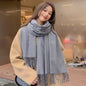 Vegena Warme sjaal voor dames, klassieke effen kleur, kasjmier, hoofddoeken, doeken met kwastjes, franjes, 200 cm × 70 cm, pashmina's, zwart